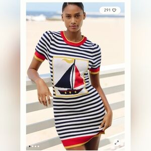 Anthropologie Striped Nautical Sweater Dress with Sailboat Design Size XL